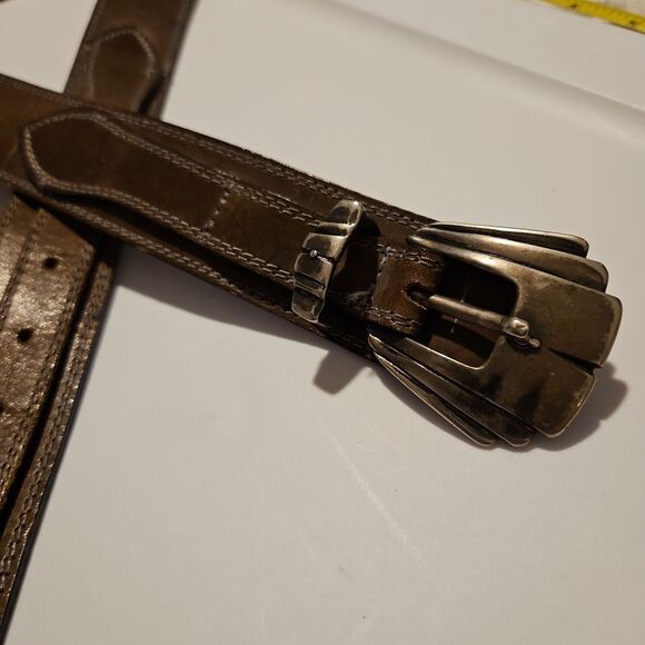 Streets Ahead BrownVintage Leather Belt with Silver Buckle waist 32"-36" unisex - Picture 2 of 5